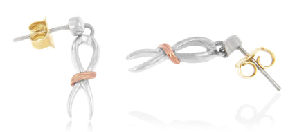10K Two-Toned Gold Flash Plated .925 Sterling Silver Awareness Ribbon Dangle Earrings by Bids.com