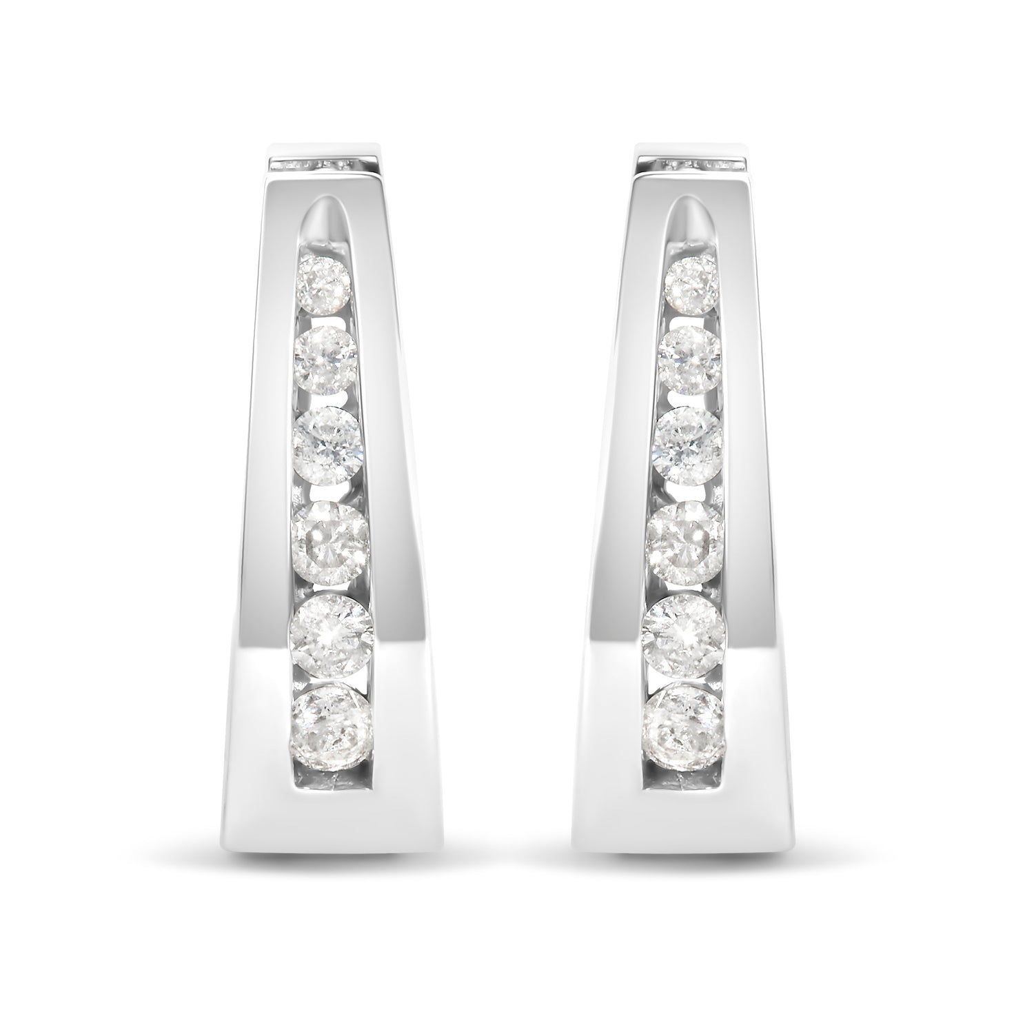 14K White Gold 1/4 Cttw Channel-Set Brilliant Round-Cut Diamond Hoop Earrings (H-I Color, I1-I2 Clarity)  DestGlow