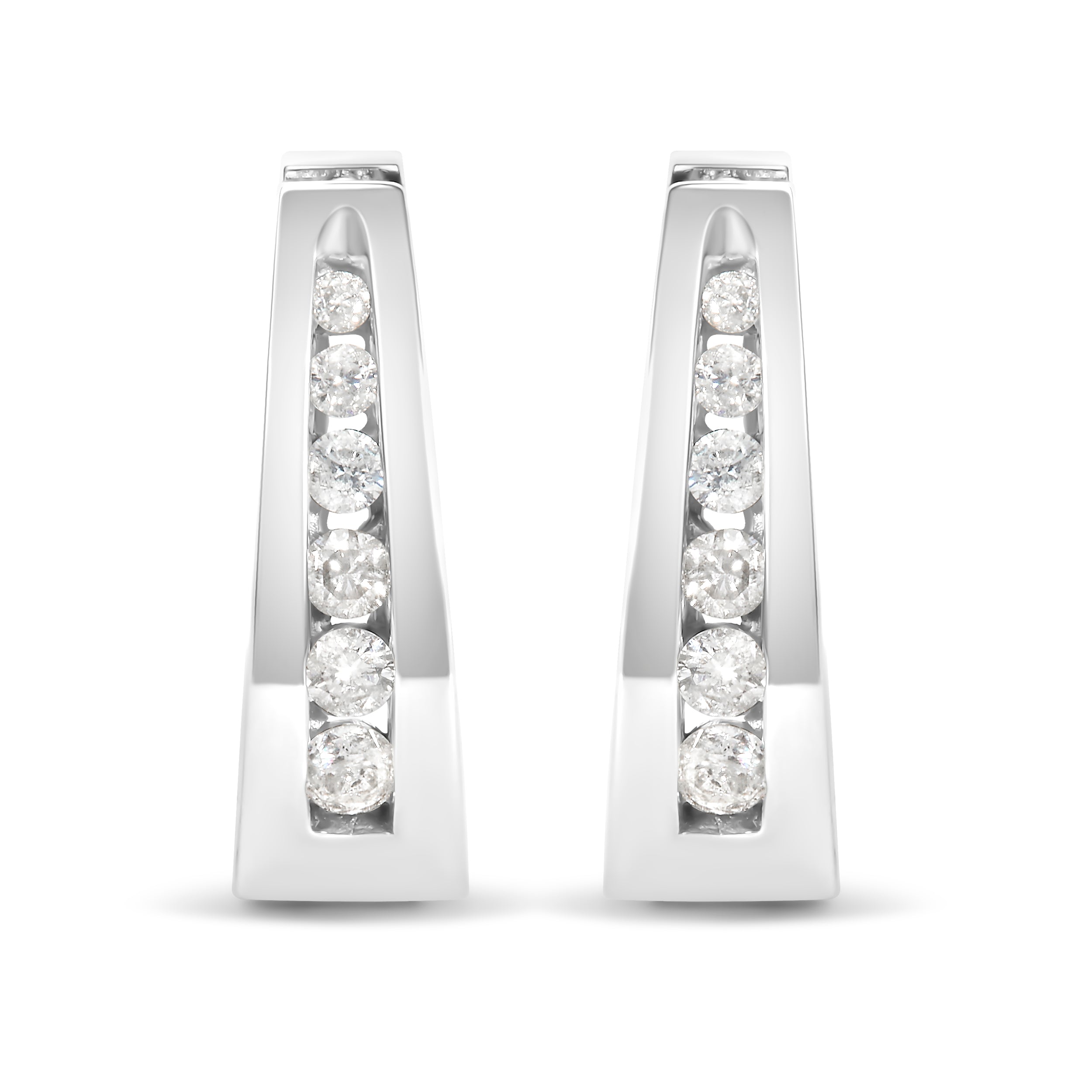 14K White Gold 1/4 Cttw Channel-Set Brilliant Round-Cut Diamond Hoop Earrings (H-I Color, I1-I2 Clarity)  DestGlow