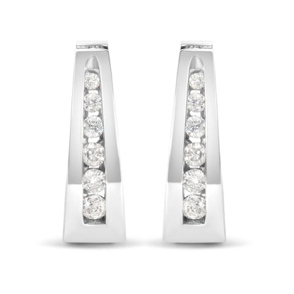14K White Gold 1/4 Cttw Channel-Set Brilliant Round-Cut Diamond Hoop Earrings (H-I Color, I1-I2 Clarity)  DestGlow