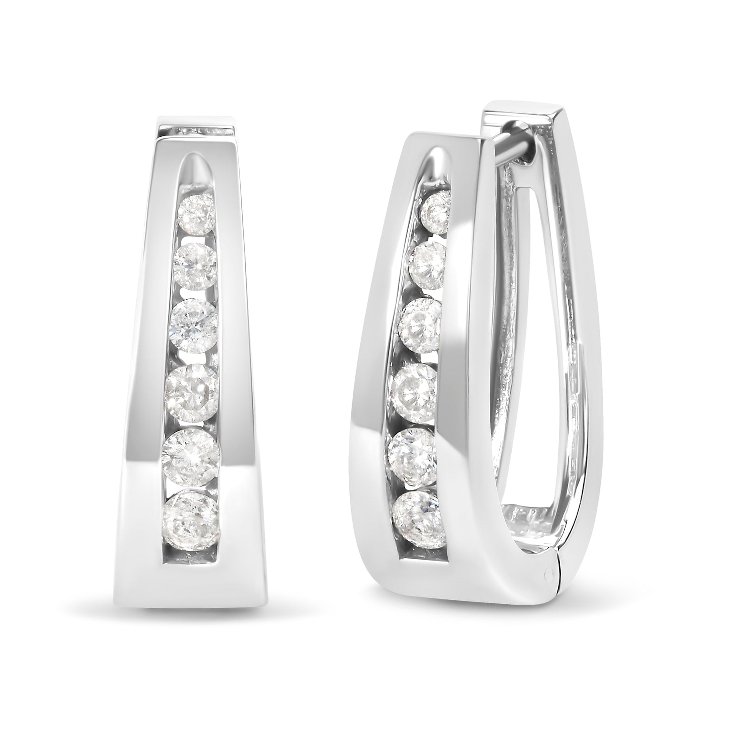 14K White Gold 1/4 Cttw Channel-Set Brilliant Round-Cut Diamond Hoop Earrings (H-I Color, I1-I2 Clarity)  DestGlow