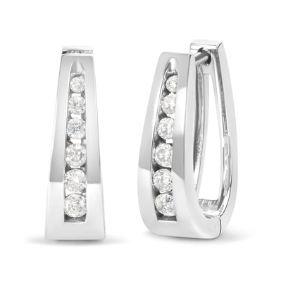 14K White Gold 1/4 Cttw Channel-Set Brilliant Round-Cut Diamond Hoop Earrings (H-I Color, I1-I2 Clarity)  DestGlow