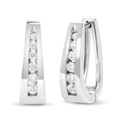 14k White Gold 1/4 Cttw Channel-Set Brilliant Round-Cut Diamond Hoop Earrings (I-J Color, I2-I3 Clarity) by Bids.com