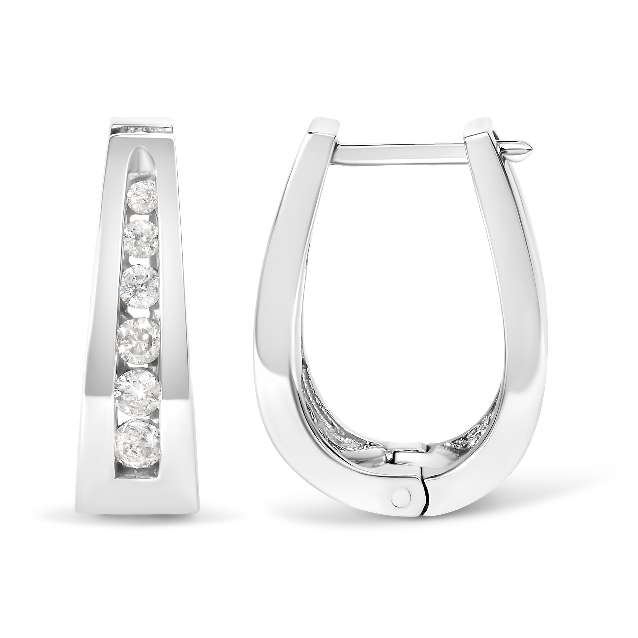 14K White Gold 1/4 Cttw Channel-Set Brilliant Round-Cut Diamond Hoop Earrings (H-I Color, I1-I2 Clarity)  DestGlow