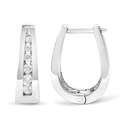 14K White Gold 1/4 Cttw Channel-Set Brilliant Round-Cut Diamond Hoop Earrings (H-I Color, I1-I2 Clarity)  DestGlow