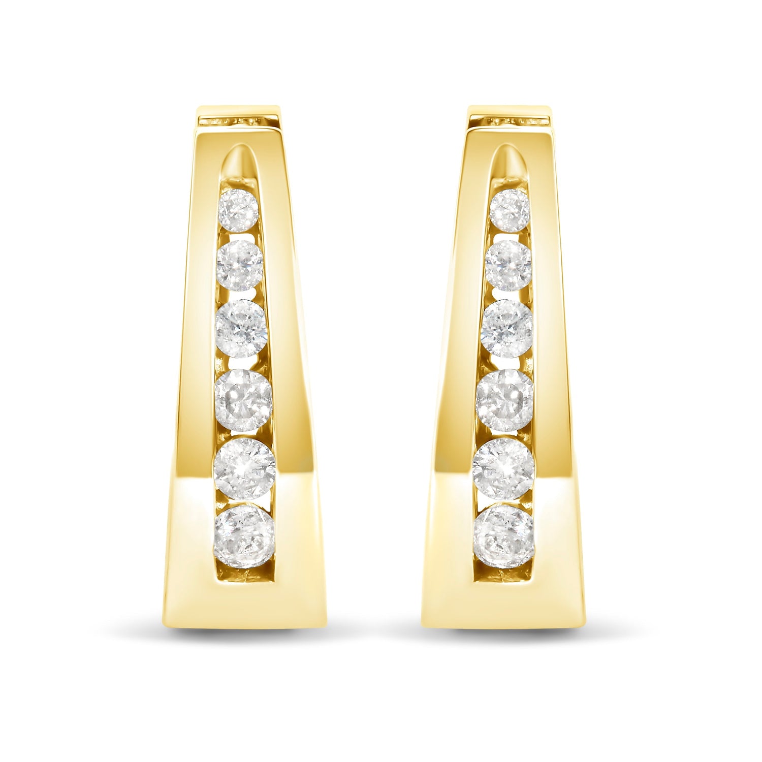 14K White Gold 1/4 Cttw Channel-Set Brilliant Round-Cut Diamond Hoop Earrings (H-I Color, I1-I2 Clarity)  DestGlow