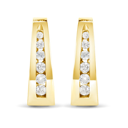 14K White Gold 1/4 Cttw Channel-Set Brilliant Round-Cut Diamond Hoop Earrings (H-I Color, I1-I2 Clarity)  DestGlow