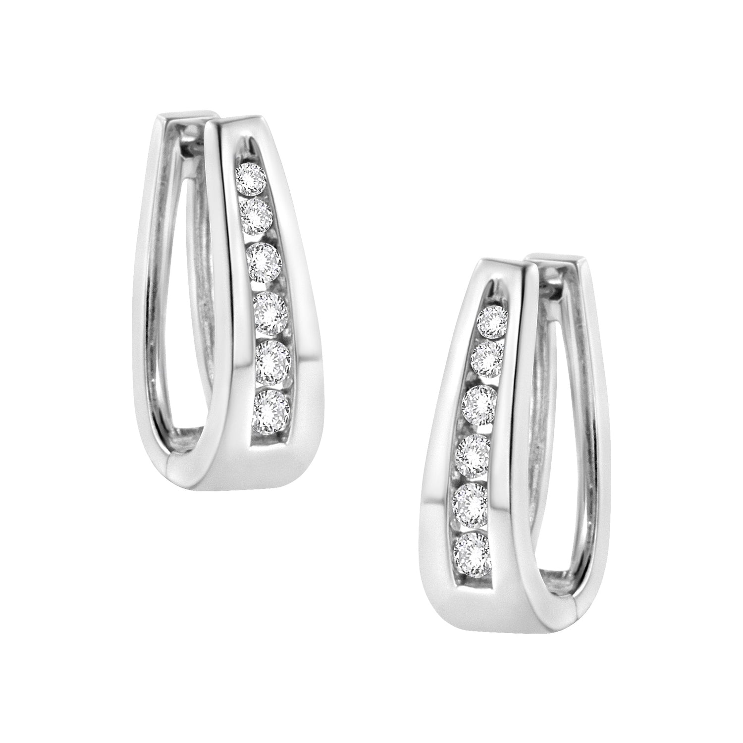 14k White Gold 1/4 Cttw Channel-Set Brilliant Round-Cut Diamond Hoop Earrings (I-J Color, I2-I3 Clarity) by Bids.com
