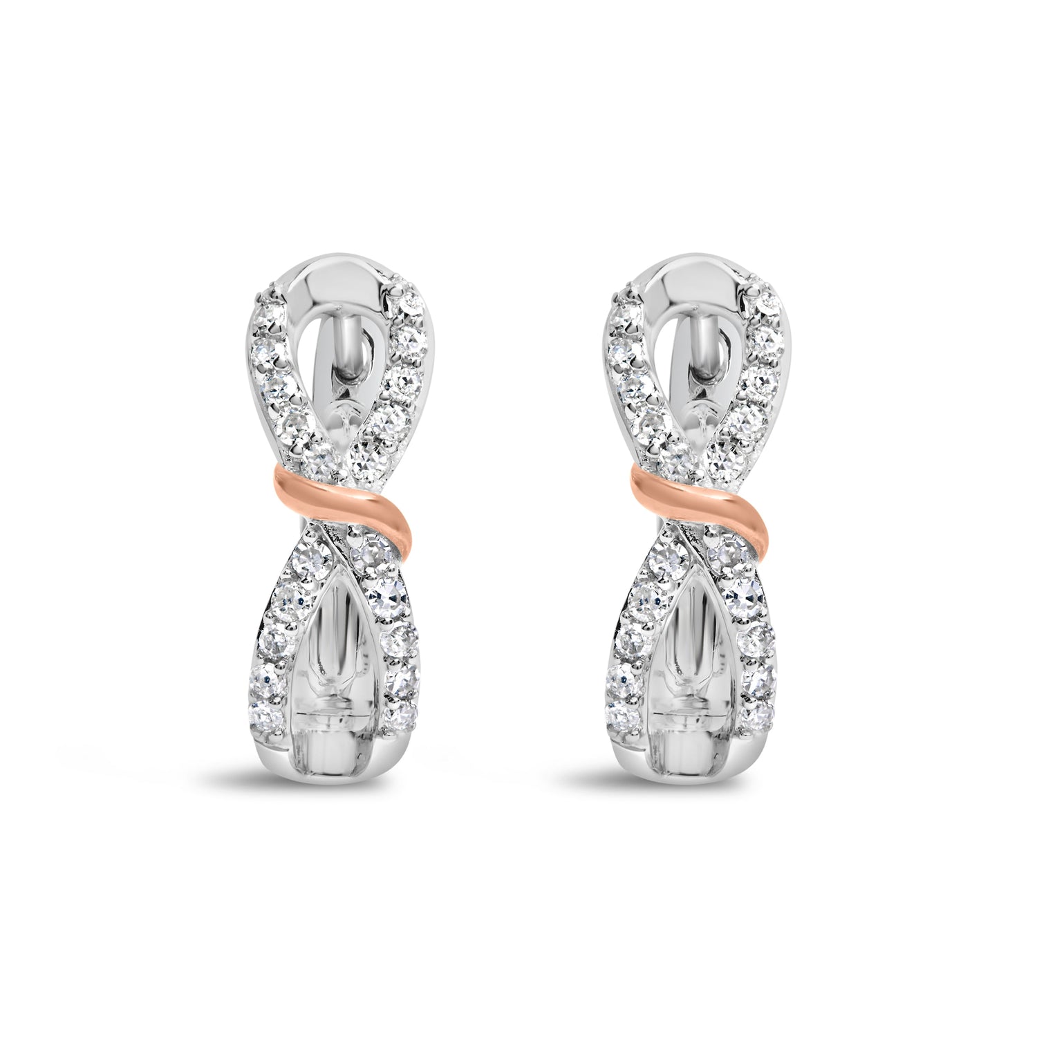 10K White and Rose Gold 1/3 Cttw Diamond Infinite and Ribbon Hoop Earrings (H-I Color, I1-I2 Clarity) by Bids.com