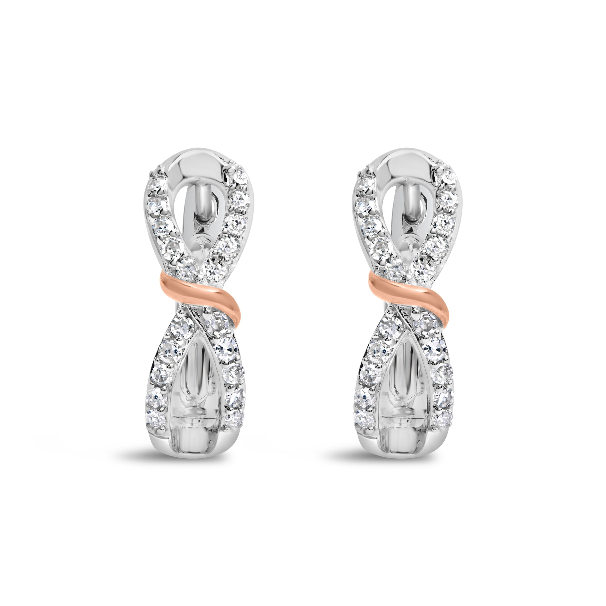 10K White and Rose Gold 1/3 Cttw Diamond Infinite and Ribbon Hoop Earrings (H-I Color, I1-I2 Clarity) by Bids.com