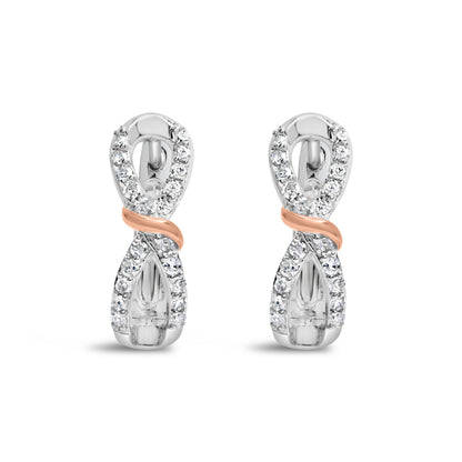 10K White and Rose Gold 1/3 Cttw Diamond Infinite and Ribbon Hoop Earrings (H-I Color, I1-I2 Clarity) by Bids.com