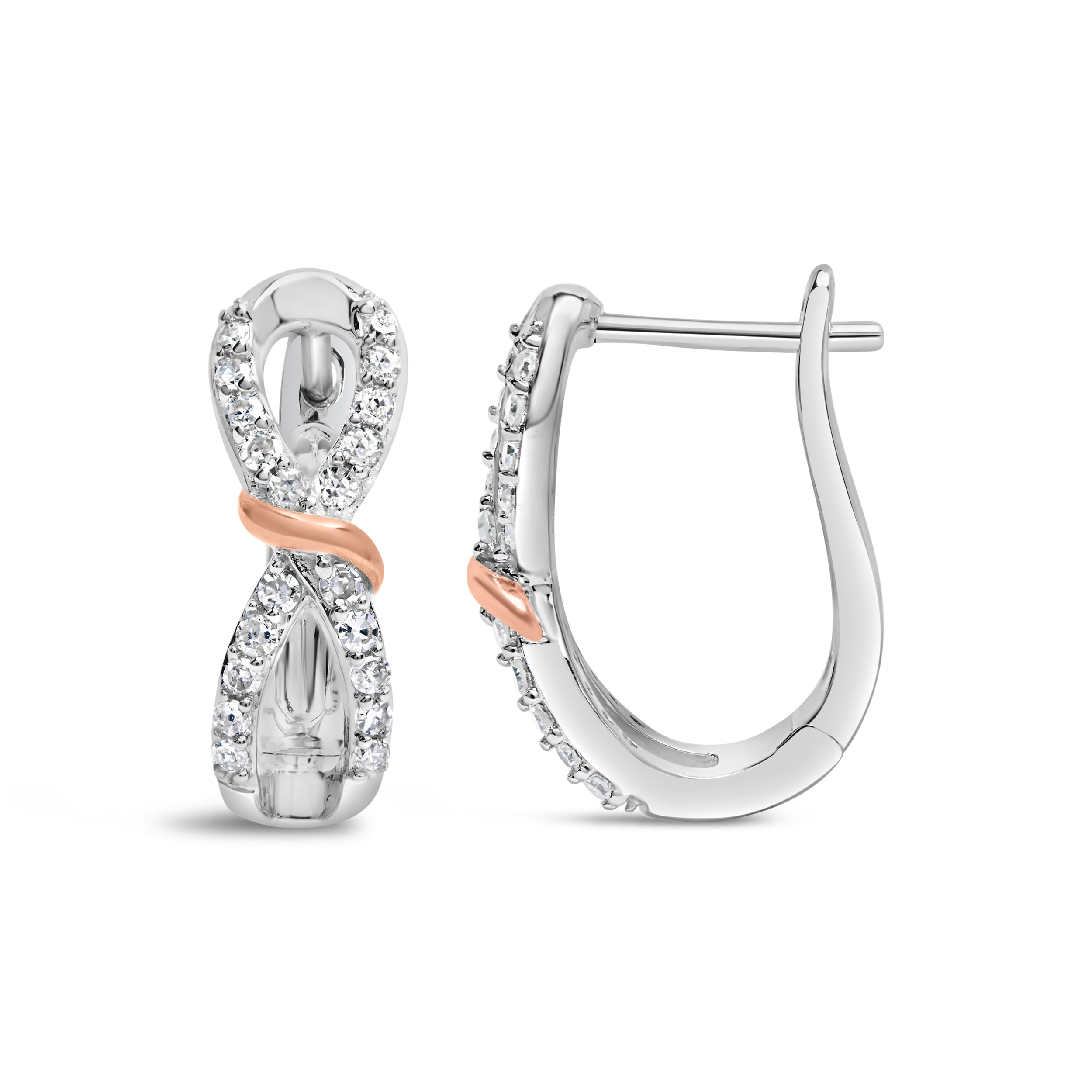 10K White and Rose Gold 1/3 Cttw Diamond Infinite and Ribbon Hoop Earrings (H-I Color, I1-I2 Clarity) by Bids.com