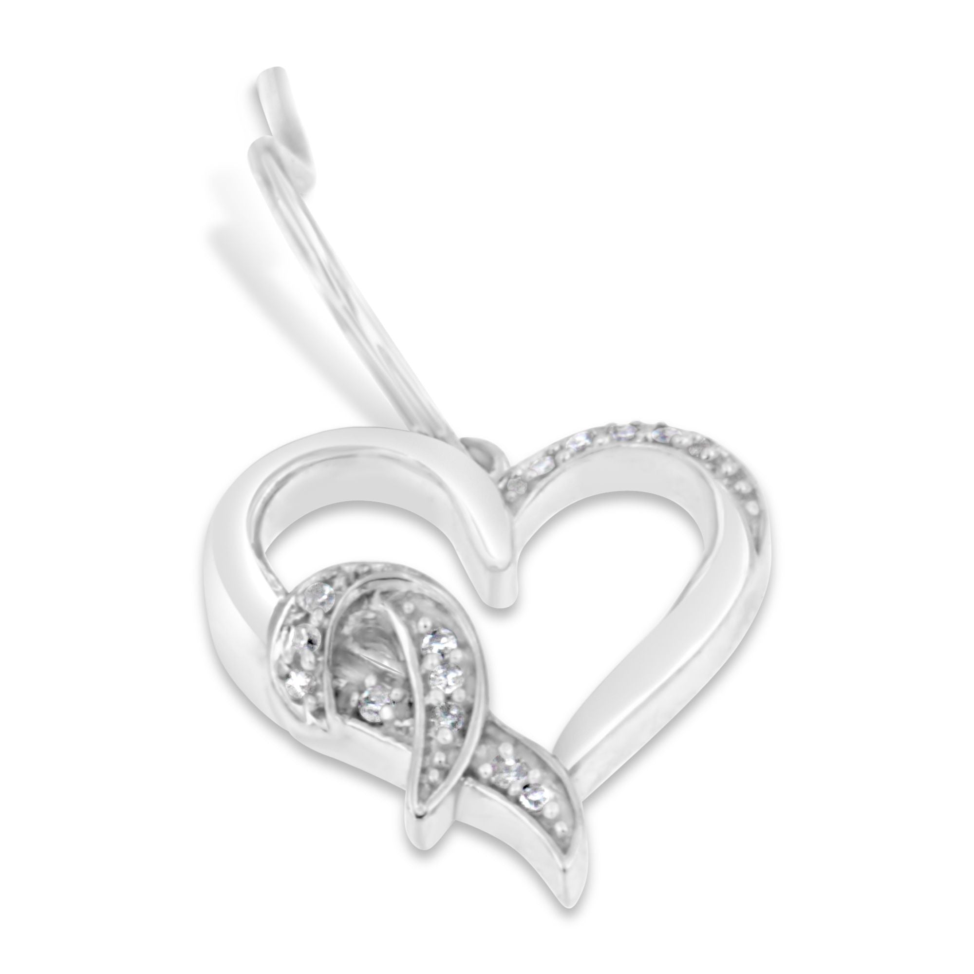 Sterling Silver Round Cut Diamond Heart Dangle Earrings (0.09 cttw, H-I Color, I1-I2 Clarity) by Bids.com