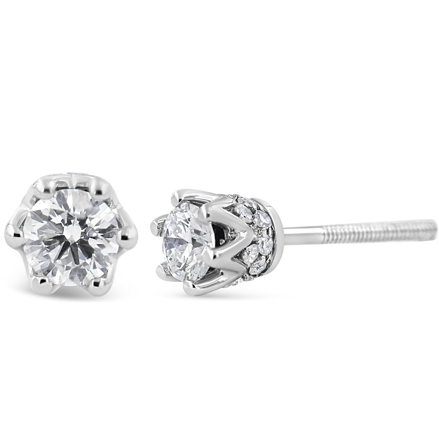 14K White Gold 1/2 Cttw Round Diamond Crown Stud Earring (I-J Color, I1-I2 Clarity) by Bids.com