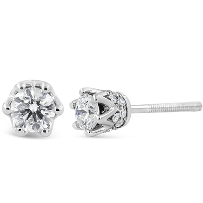 14K White Gold 1/2 Cttw Round Diamond Crown Stud Earring (I-J Color, I1-I2 Clarity) by Bids.com