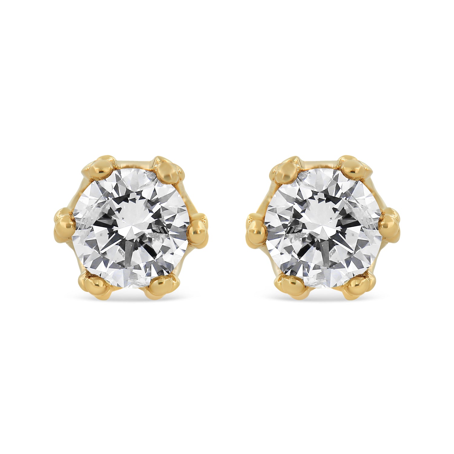 14K Yellow Gold 2.0 Cttw Round Diamond Crown Stud Earrings (I-J Color, I1-I2 Clarity) by Bids.com