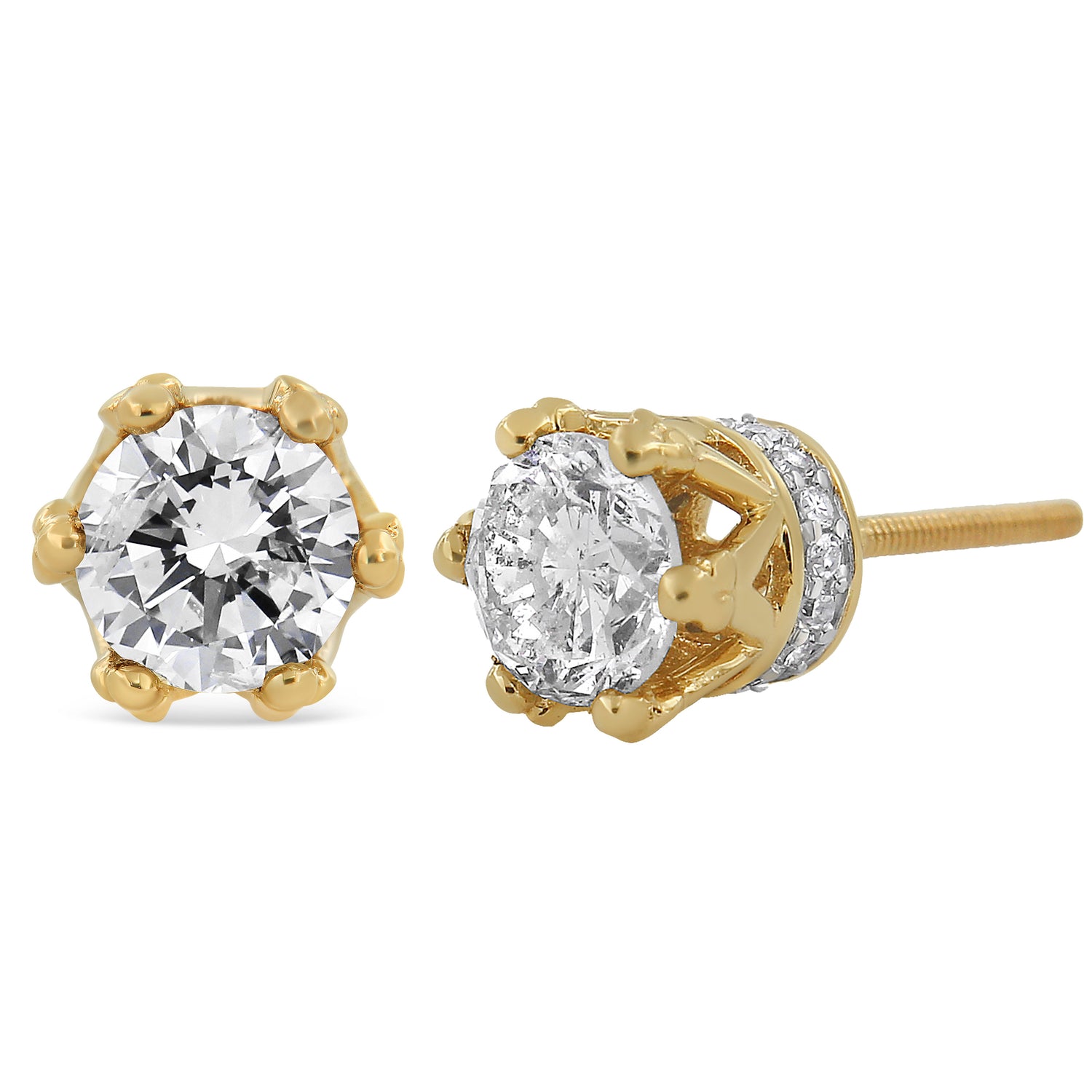 14K Yellow Gold 2.0 Cttw Round Diamond Crown Stud Earrings (I-J Color, I1-I2 Clarity) by Bids.com