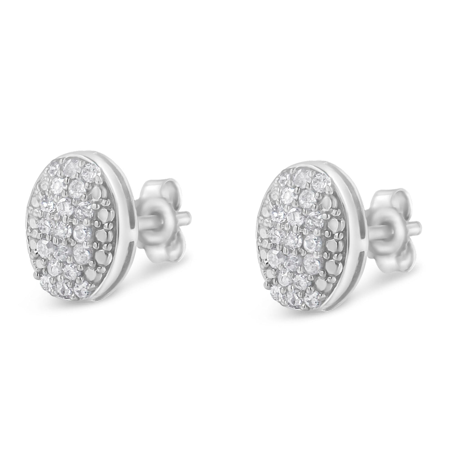 Sterling Silver Round Diamond Oval Cluster Earrings (1/2 cttw, I-J Color, I2-I3 Clarity) by Bids.com