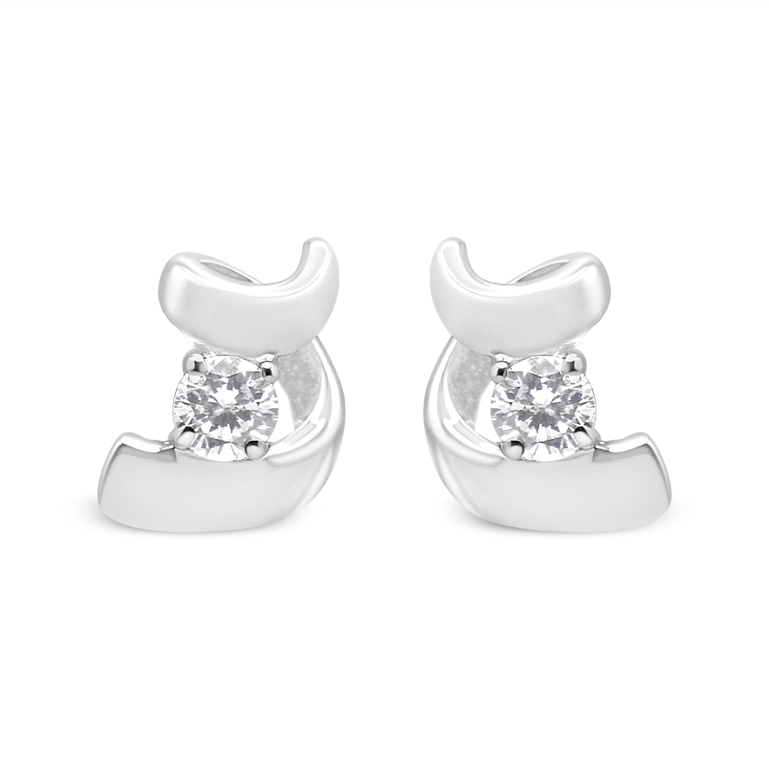 10K White Gold 1/10 Cttw Round Brilliant-Cut Diamond Espira Swirls Solitaire Push Back Stud Earrings (I-J Color, I1-I2 Clarity) by Bids.com