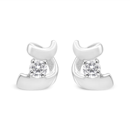 10K White Gold 1/10 Cttw Round Brilliant-Cut Diamond Espira Swirls Solitaire Push Back Stud Earrings (I-J Color, I1-I2 Clarity) by Bids.com
