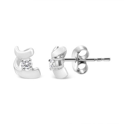 .925 Sterling Silver Round Cut Diamond Fashion Stud Earrings (0.10 cttw, I-J Color, I2-I3 Clarity) by Bids.com