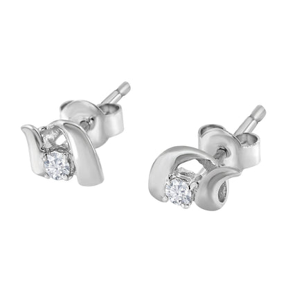 .925 Sterling Silver Round Cut Diamond Fashion Stud Earrings (0.10 cttw, I-J Color, I2-I3 Clarity) by Bids.com
