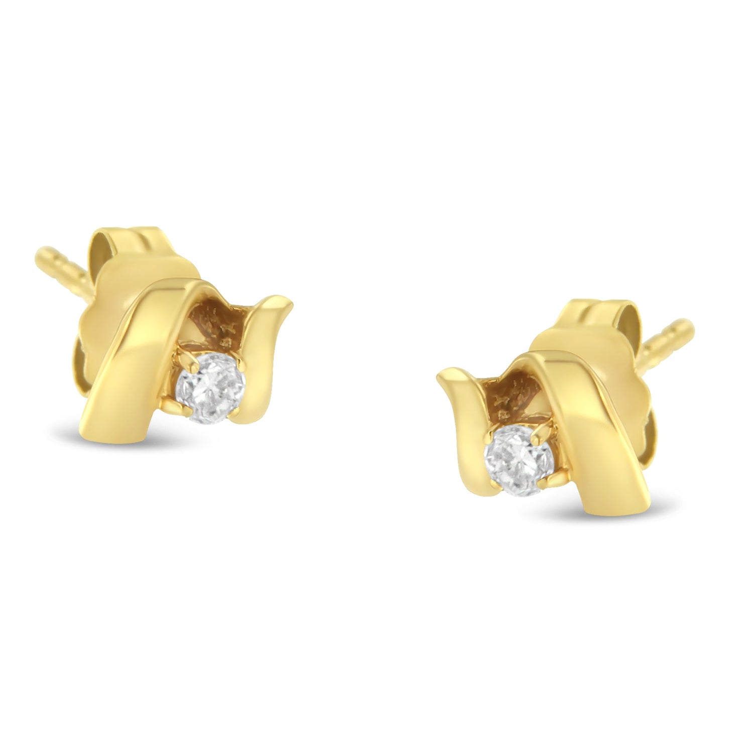 10K White Gold 1/10 Cttw Round Brilliant-Cut Diamond Espira Swirls Solitaire Push Back Stud Earrings (I-J Color, I1-I2 Clarity) by Bids.com