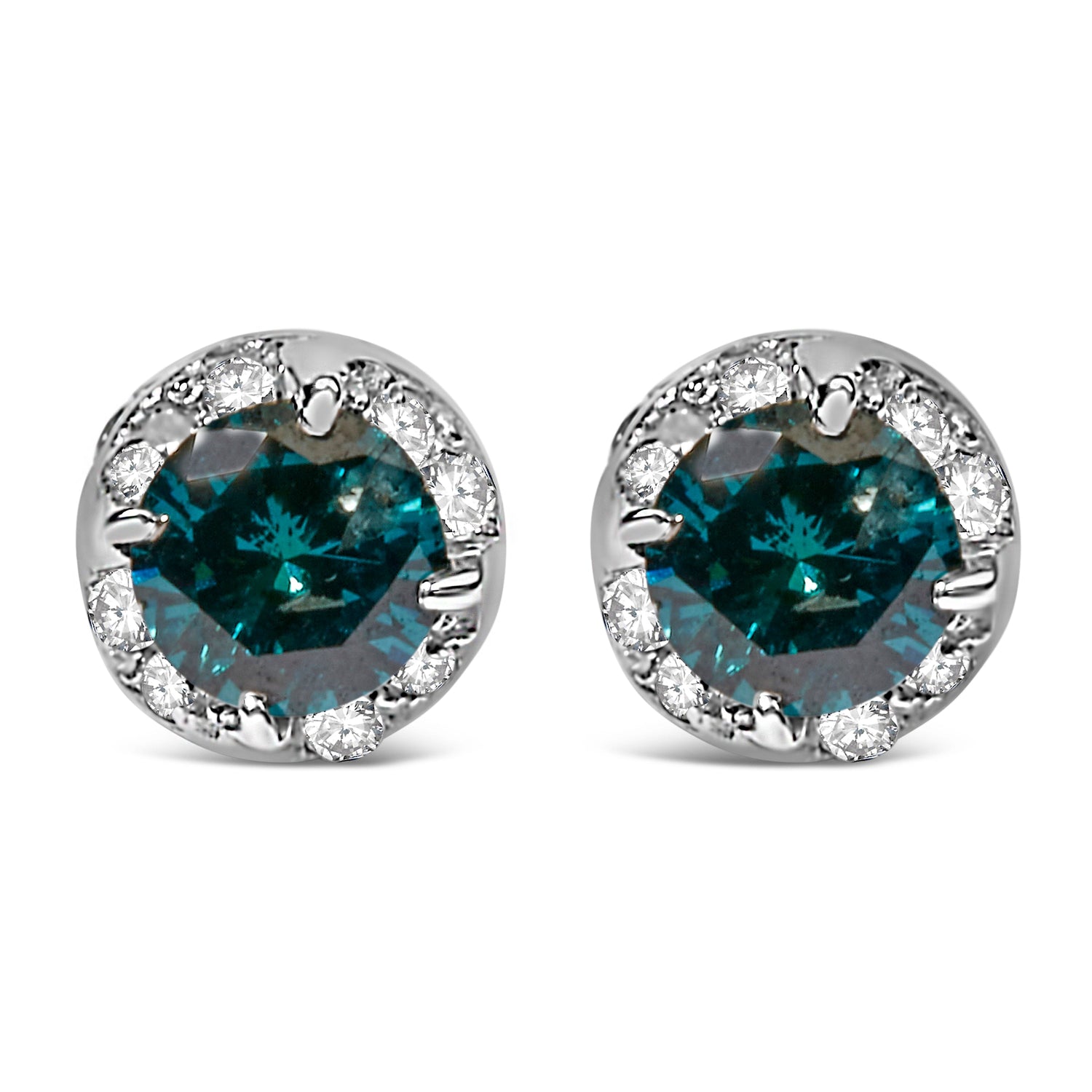 14K White Gold 1/2 cttw White and Treated Blue Round Diamond Earrings (I-J I2-I3) by Bids.com
