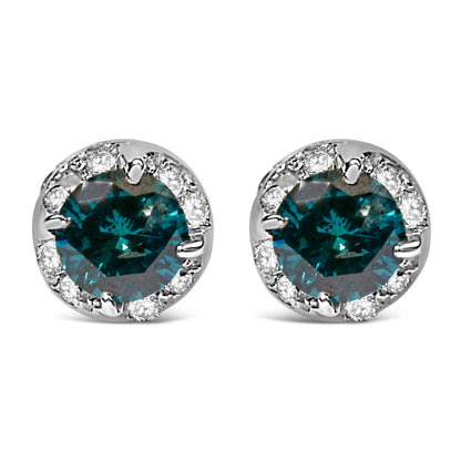 14K White Gold 1/2 cttw White and Treated Blue Round Diamond Earrings (I-J I2-I3) by Bids.com