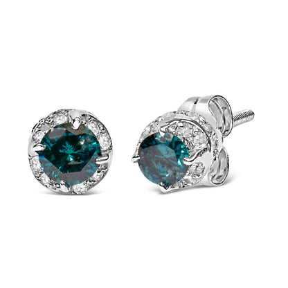 14K White Gold 1/2 cttw White and Treated Blue Round Diamond Earrings (I-J I2-I3) by Bids.com