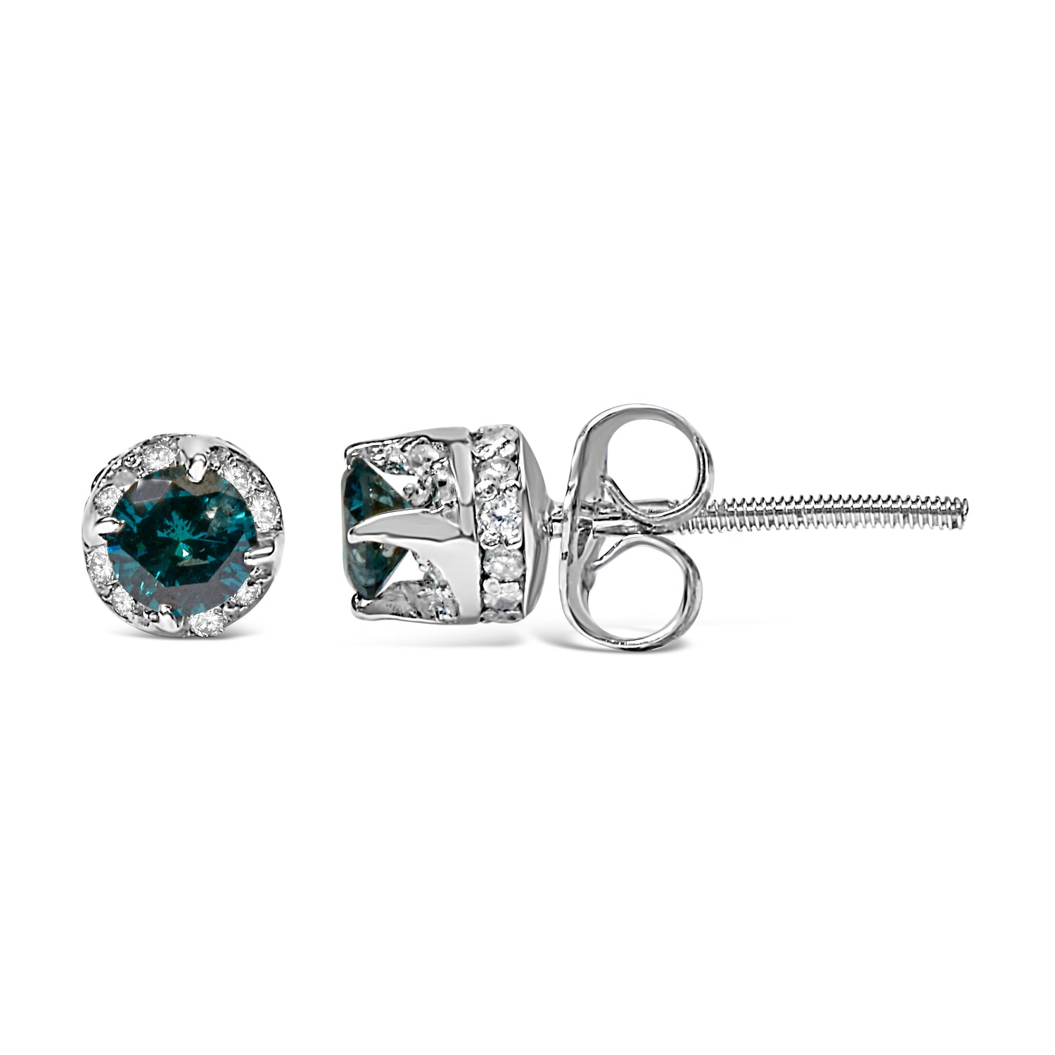 14K White Gold 1/2 cttw White and Treated Blue Round Diamond Earrings (I-J I2-I3) by Bids.com