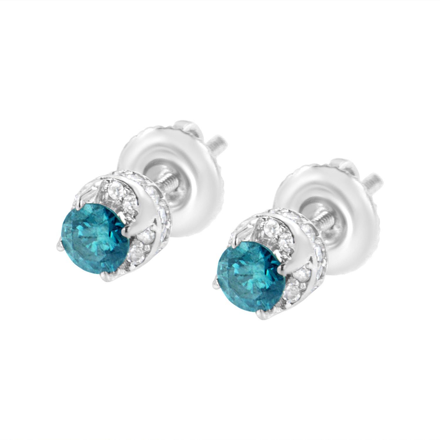 14K White Gold 1/2 cttw White and Treated Blue Round Diamond Earrings (I-J I2-I3) by Bids.com