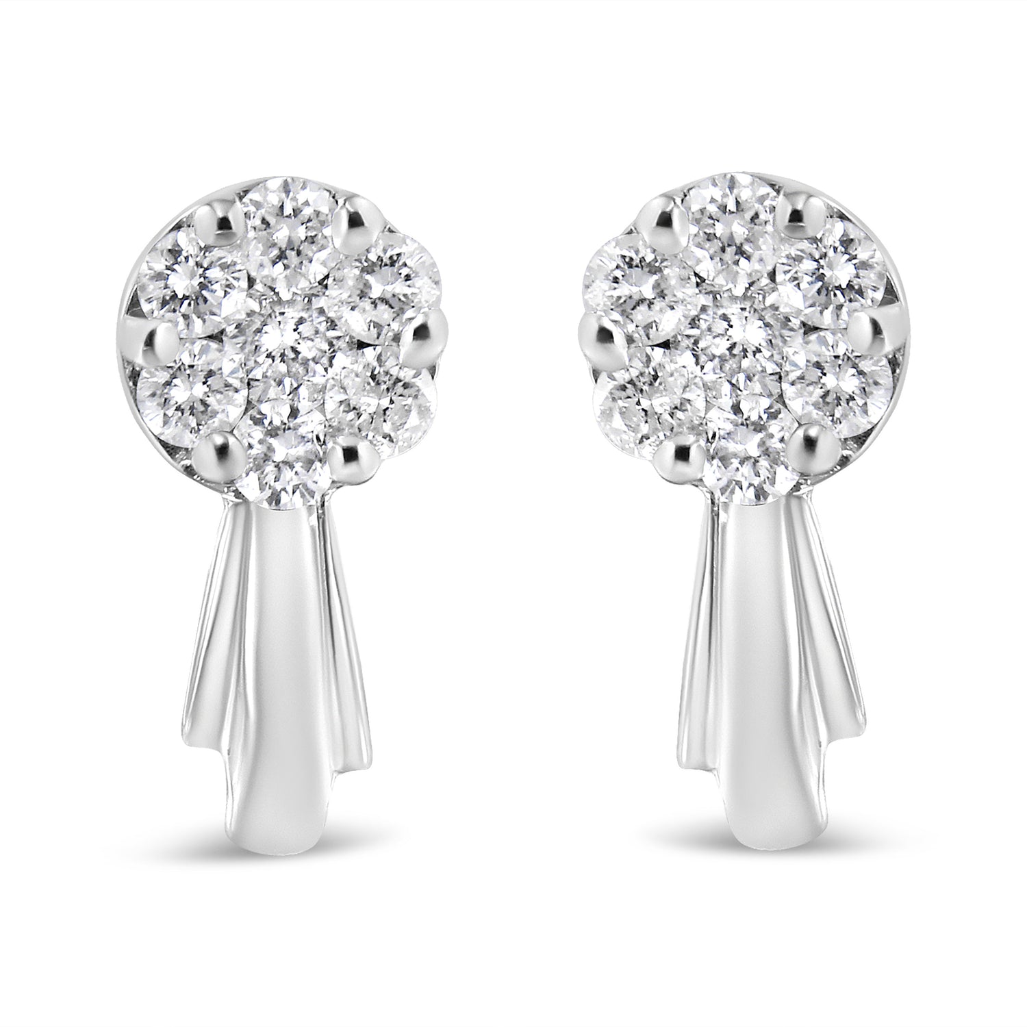 14K White Gold 3/4 Cttw Diamond Floral Cluster Drop and Dangle Stud Earrings (H-I Color, I1-I2 Clarity) by Bids.com