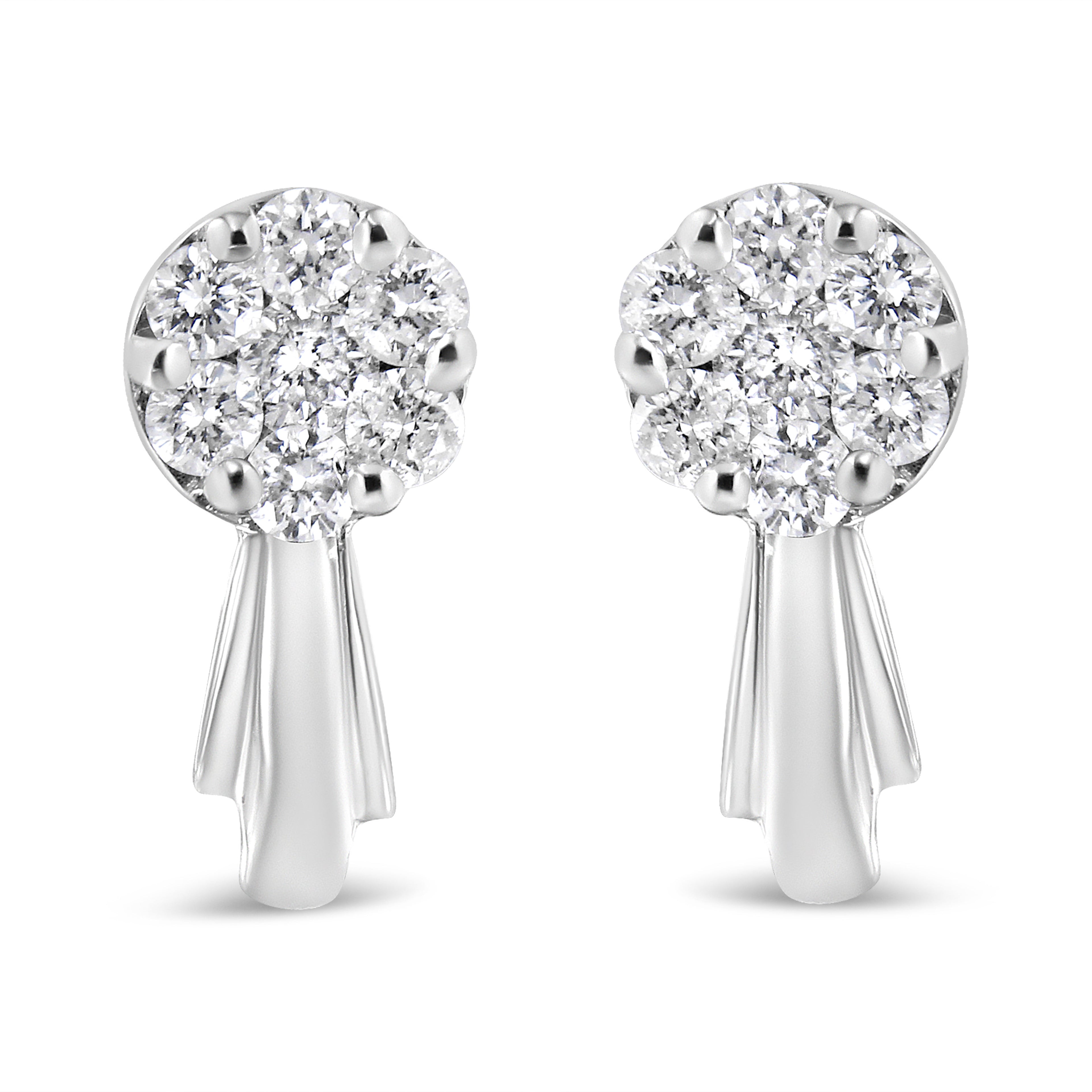14K White Gold 3/4 Cttw Diamond Floral Cluster Drop and Dangle Stud Earrings (H-I Color, I1-I2 Clarity) by Bids.com