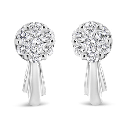 14K White Gold 3/4 Cttw Diamond Floral Cluster Drop and Dangle Stud Earrings (H-I Color, I1-I2 Clarity) by Bids.com