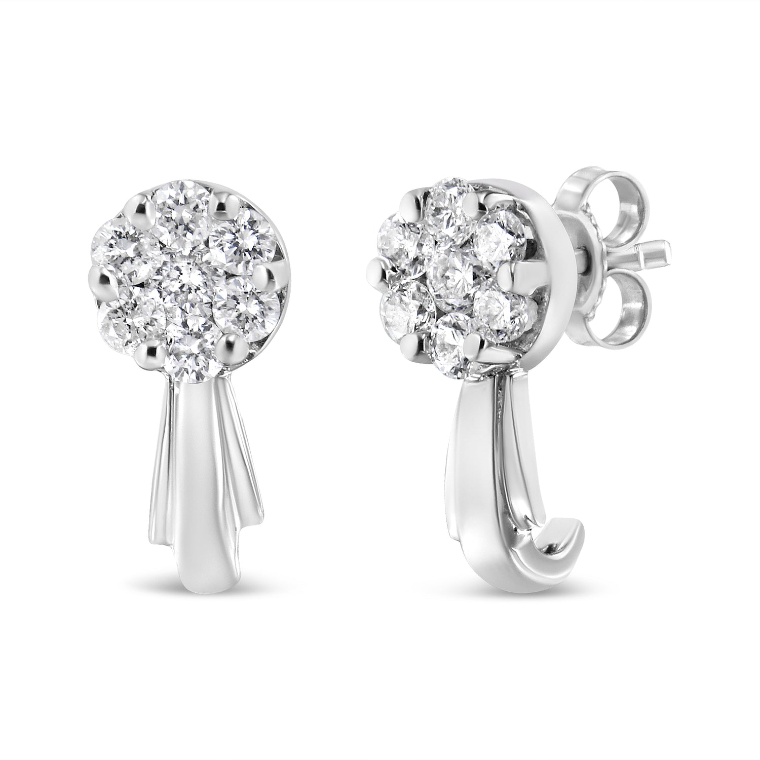 14K White Gold 3/4 Cttw Diamond Floral Cluster Drop and Dangle Stud Earrings (H-I Color, I1-I2 Clarity) by Bids.com