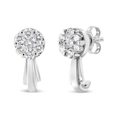 14K White Gold 3/4 Cttw Diamond Floral Cluster Drop and Dangle Stud Earrings (H-I Color, I1-I2 Clarity) by Bids.com