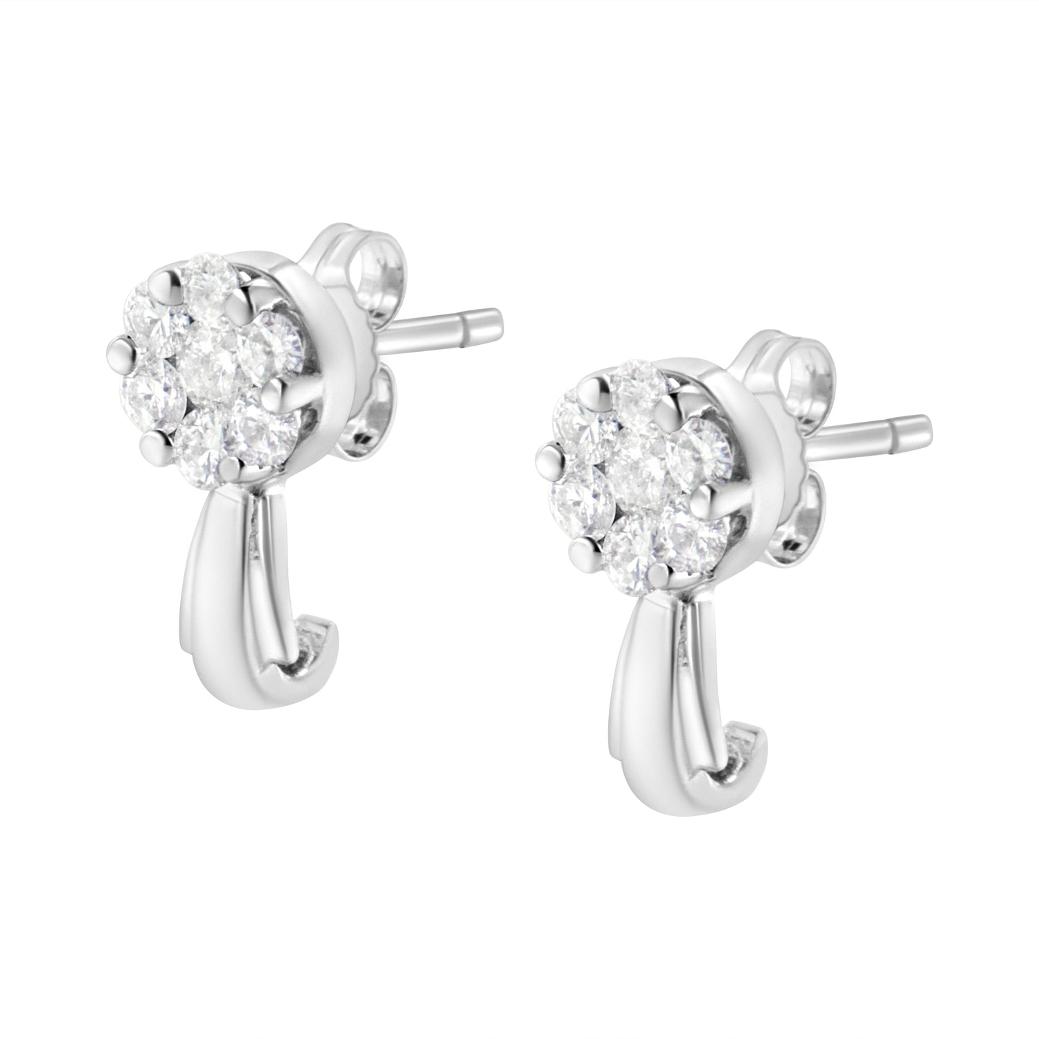 14K White Gold 3/4 Cttw Diamond Floral Cluster Drop and Dangle Stud Earrings (H-I Color, I1-I2 Clarity) by Bids.com