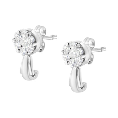 14K White Gold 3/4 Cttw Diamond Floral Cluster Drop and Dangle Stud Earrings (H-I Color, I1-I2 Clarity) by Bids.com