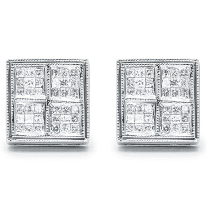 14K White Gold 1/2 Cttw Princess Diamond Composite Box Shape Milgrain Stud Earrings (H-I Color, SI1-SI2 Clarity) by Bids.com