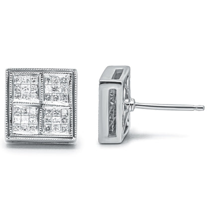 14K White Gold 1/2 Cttw Princess Diamond Composite Box Shape Milgrain Stud Earrings (H-I Color, SI1-SI2 Clarity) by Bids.com