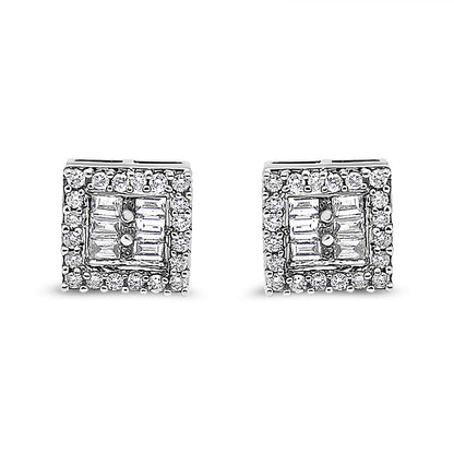 14K White Gold 1 cttw Round and Baguette Diamond Stud Earrings (H-I, SI1-SI2) by Bids.com