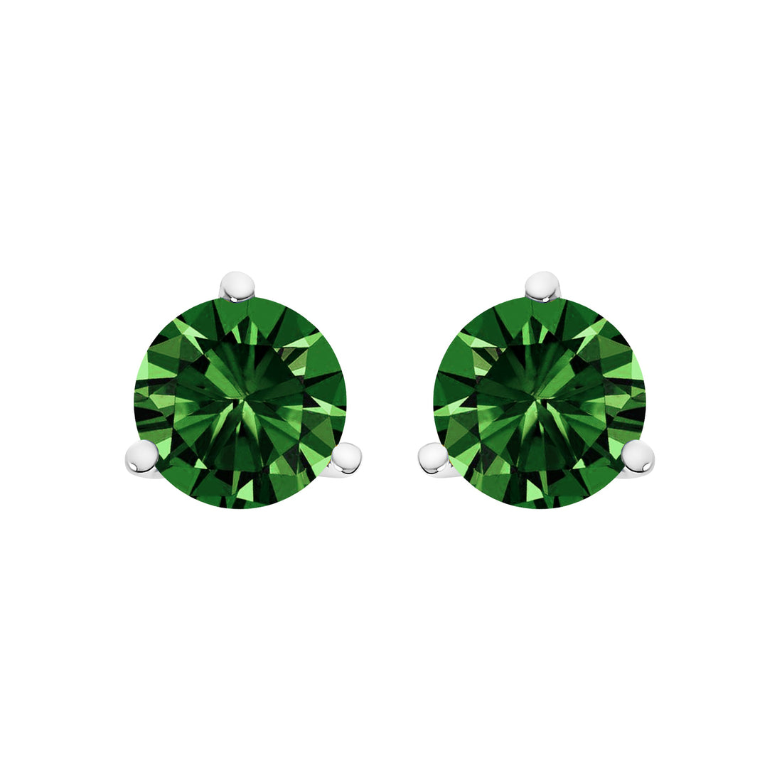 14K White Gold 1.0 Cttw 3-Prong Martini Set Lab Grown Green Diamond Solitaire Stud Earrings by Bids.com