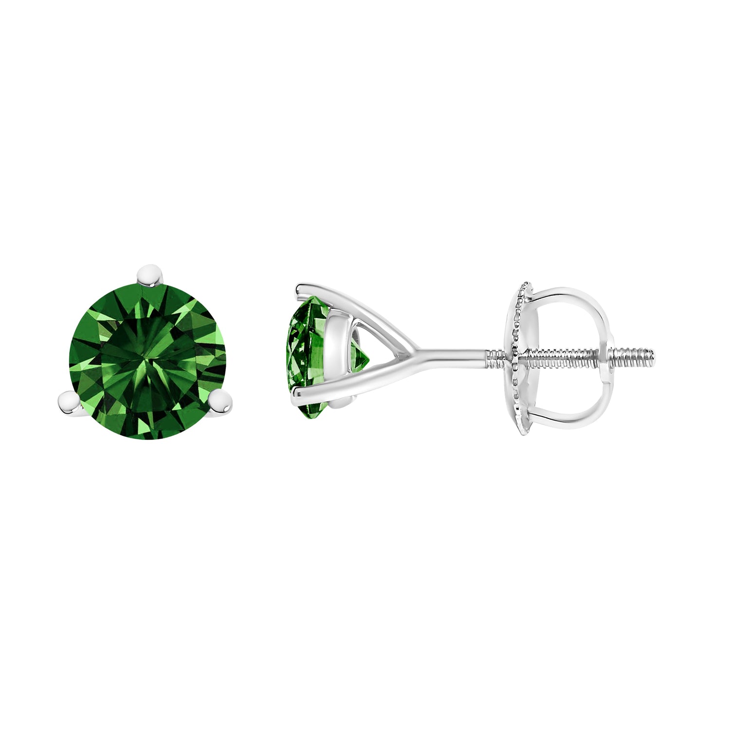 14K White Gold 1.0 Cttw 3-Prong Martini Set Lab Grown Green Diamond Solitaire Stud Earrings by Bids.com