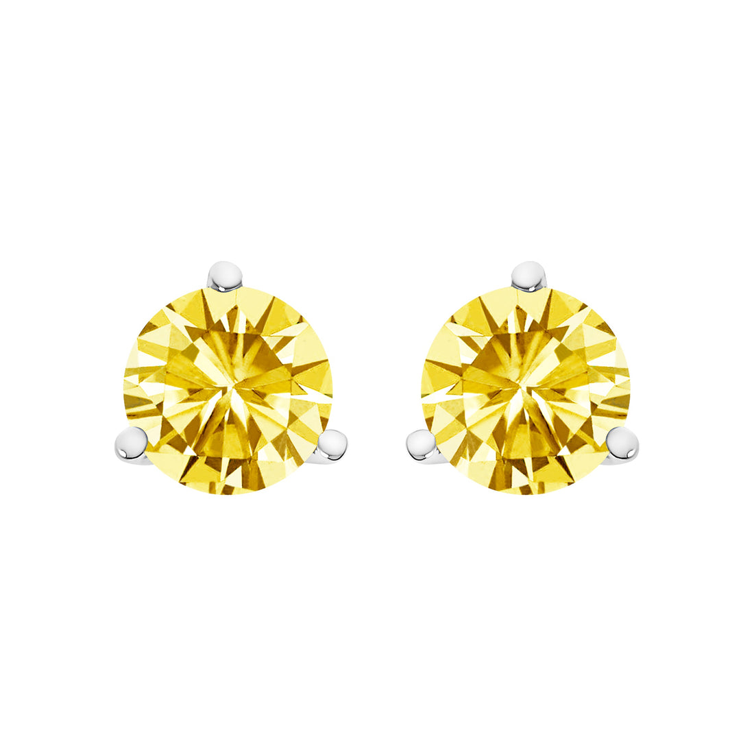 14K White Gold 3-Prong Martini Set 1.0 Cttw Yellow Lab Grown Diamond Solitaire Stud Earrings by Bids.com