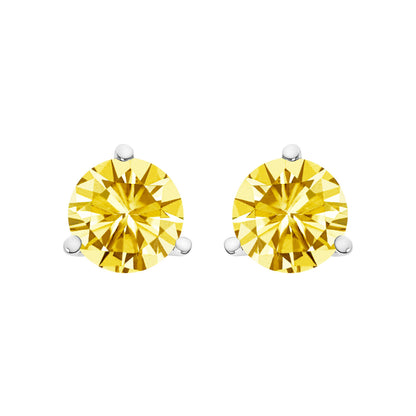 14K White Gold 3-Prong Martini Set 1.0 Cttw Yellow Lab Grown Diamond Solitaire Stud Earrings by Bids.com