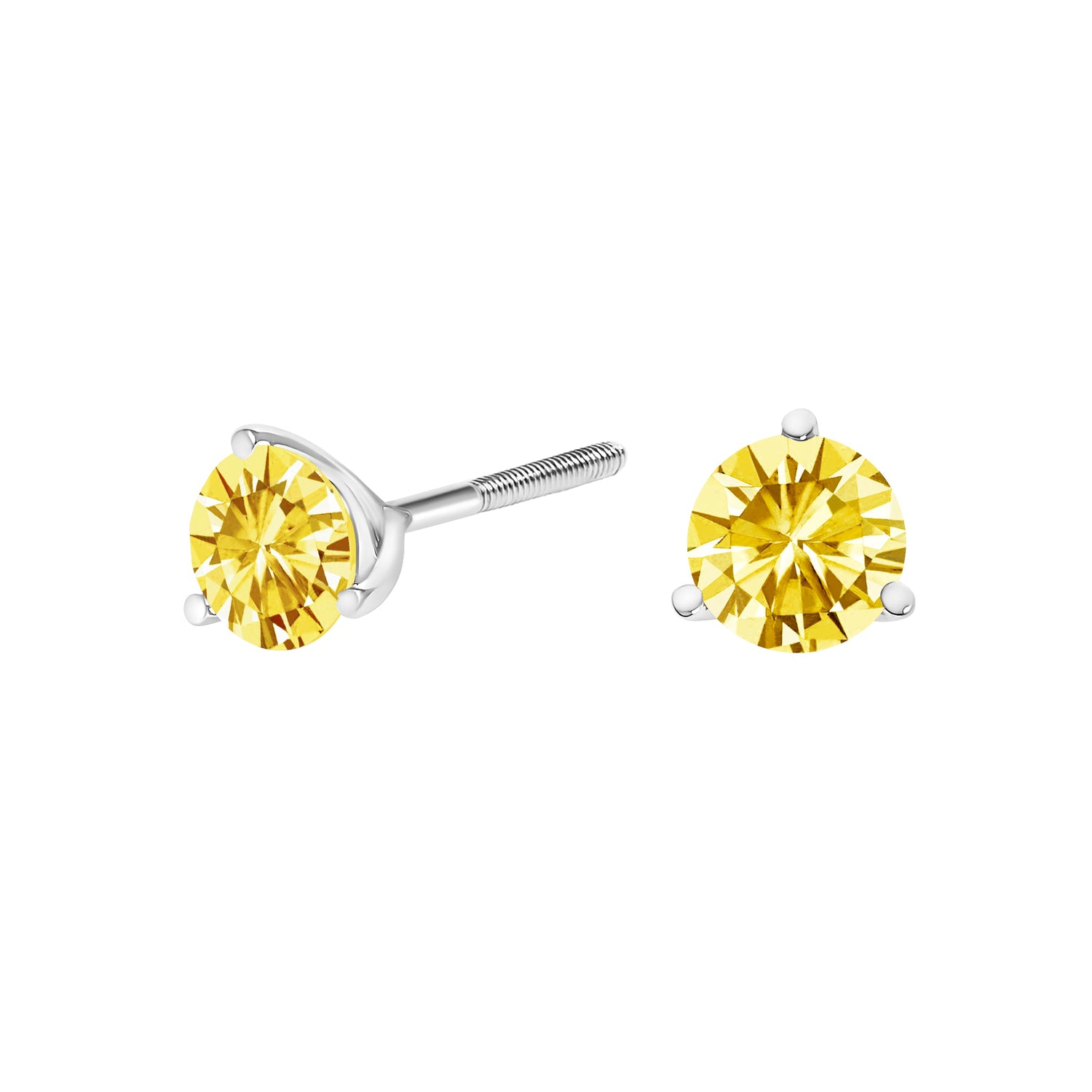 14K White Gold 3-Prong Martini Set 1.0 Cttw Yellow Lab Grown Diamond Solitaire Stud Earrings by Bids.com