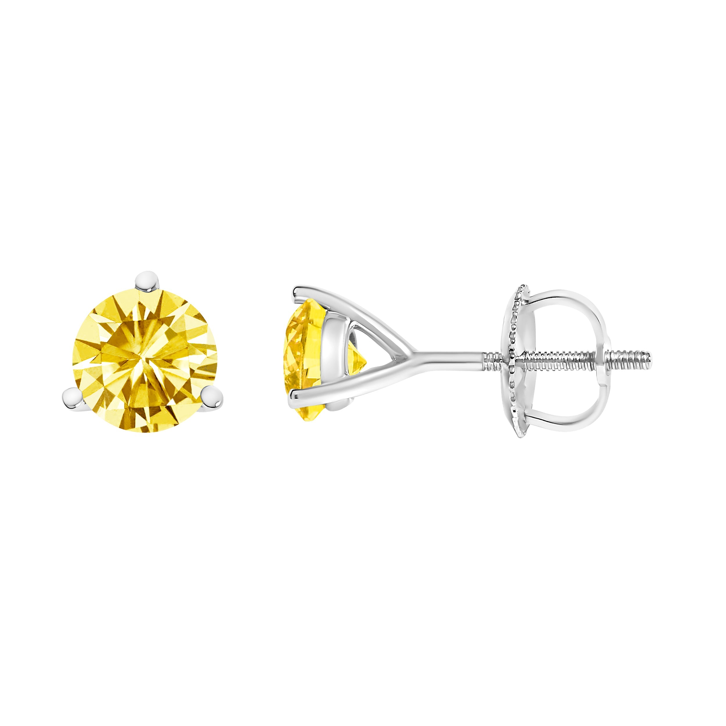 14K White Gold 3-Prong Martini Set 1.0 Cttw Yellow Lab Grown Diamond Solitaire Stud Earrings by Bids.com