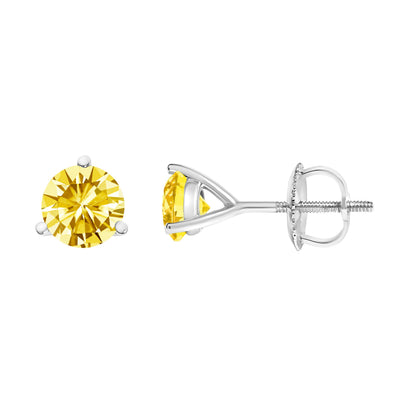 14K White Gold 3-Prong Martini Set 1.0 Cttw Yellow Lab Grown Diamond Solitaire Stud Earrings by Bids.com