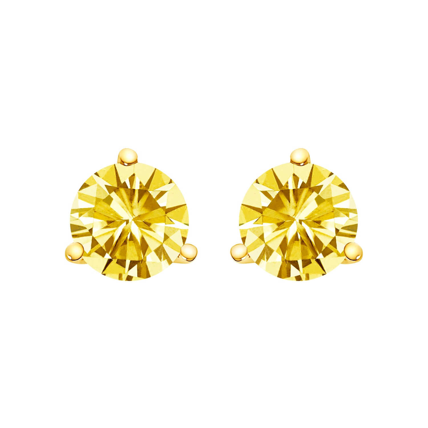 14K White Gold 3-Prong Martini Set 1.0 Cttw Yellow Lab Grown Diamond Solitaire Stud Earrings by Bids.com